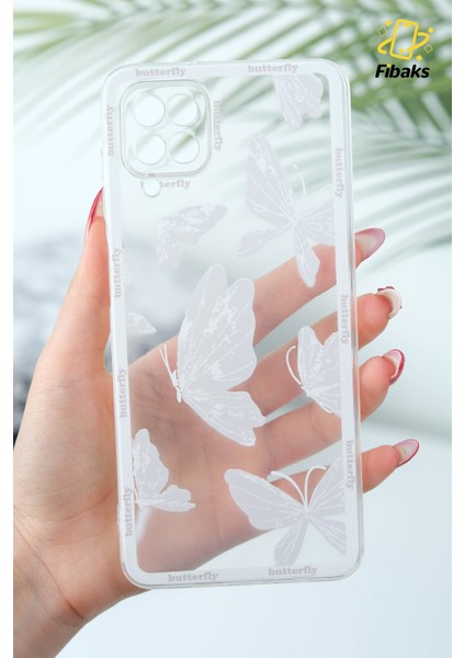Samsung Galaxy A12/M12 Kılıf Şeffaf Kelebek Tasarımlı Desenli Kamera Korumalı Yumuşak Silikon Kapak