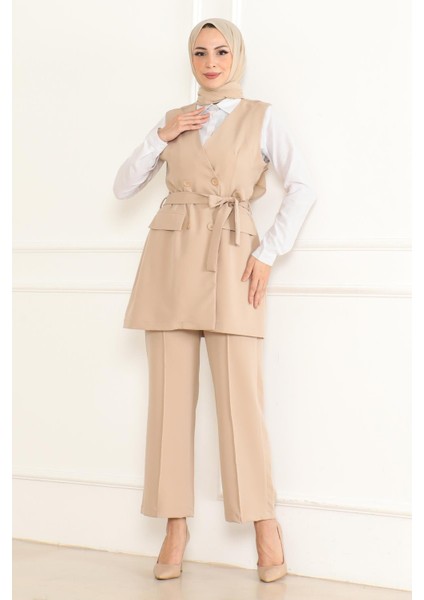 Kemer Detaylı Ikili Takım Bej 19232