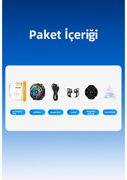 Telefon Soğutucu Fan Radyatörlü Magsafeli ve Aparatlı 27W Power 3 Farklı Derece Ayarlı Rgb Işıklı Fan