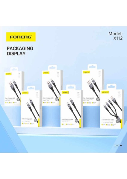 3in1 Type-C iPhone 3 Amper 1.2 M Foneng Hızlı Şarj Kablosu Huawei Xiaomi Samsung Oppo Honor Realme Apple iPhone