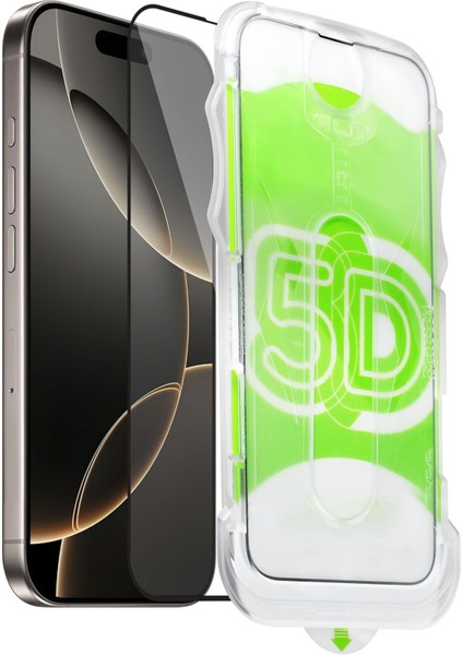 iPhone 17 Pro Max Uyumlu Kolay Uygulama Aparatlı Siyah Çerçeveli Tam Kapatan Cam Ekran Koruyucu