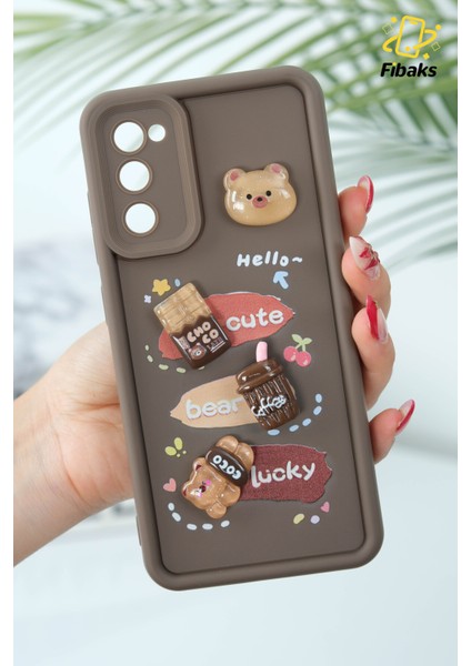 Samsung Galaxy S20 Fe Uyumlu Kılıf Tasarımlı Desenli Kamera Korumalı Ayıcık Kahve Renkli Yumuşak