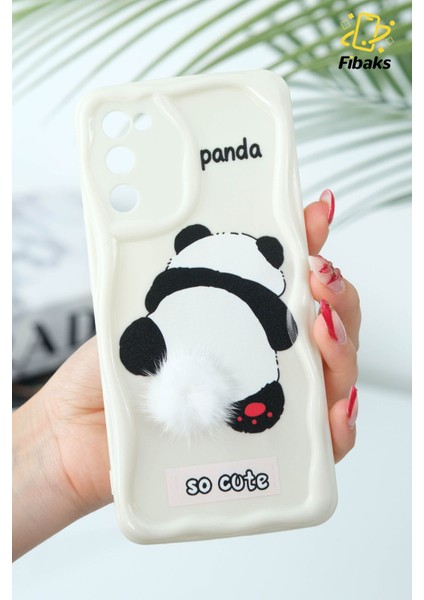 Samsung Galaxy S20 Fe Uyumlu Kılıf Tasarımlı Desenli Kamera Korumalı Panda Beyaz Püsküllü Silikon Kapak