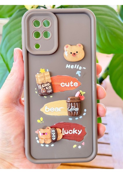 Samsung Galaxy A12/M12 Kılıf Tasarımlı Desenli Kamera Korumalı Ayıcık Kahve Renkli Yumuşak Silikon modelleri