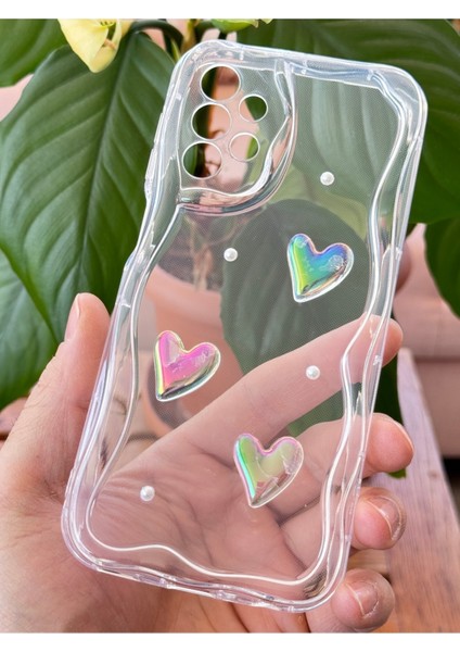 Samsung Galaxy A32 Kılıf 3D Kalpli Inci Tasarımlı Desenli Kamera Korumalı Şeffaf Silikon Kapak modelleri