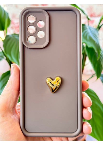 Samsung Galaxy A23 Kılıf 3D Kalp Tasarımlı Kahverengi Desenli Yumuşak Kamera Korumalı Silikon Kapak fırsatları