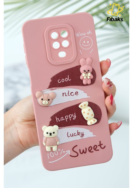 Xiaomi Redmi Note 9 Pro Uyumlu Kılıf Tasarımlı Desenli Kamera Korumalı Tavşan Pembe Yumuşak Silikon Kapak