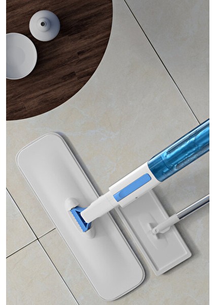 Su Hazneli Mop Takımı Mikrofiber Temizlik Özelliği 126 cm Uzunlukta Beyaz Mavi