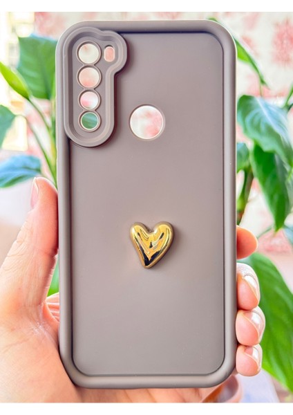 Xiaomi Redmi Note 8 Kılıf 3D Kalp Tasarımlı Kahverengi Desenli Yumuşak Kamera Korumalı Silikon Kapak