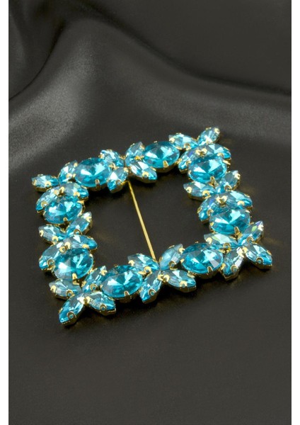 Allzey Çiçek Kare Taşlı Kemer Tokası-Mavi fiyatları