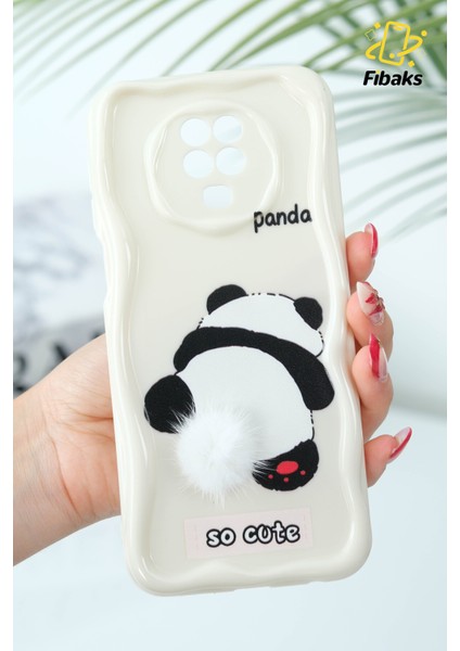 Xiaomi Redmi Note 9s/9 Pro Uyumlu Kılıf Tasarımlı Desenli Kamera Korumalı Panda Beyaz Püsküllü Silikon Kap