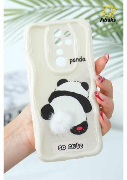 Xiaomi Redmi Note 8 Pro Uyumlu Kılıf Tasarımlı Desenli Kamera Korumalı Panda Beyaz Püsküllü Silikon Kapak