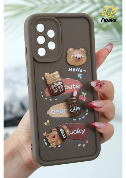 Samsung Galaxy A32 Uyumlu Kılıf Tasarımlı Desenli Kamera Korumalı Ayıcık Kahve Renkli Yumuşak Silikon Kapak