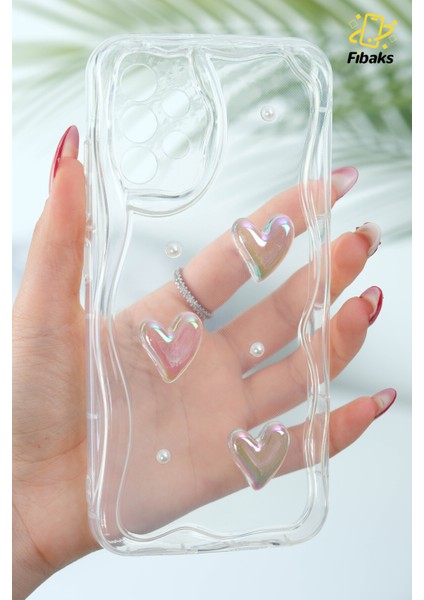 Samsung Galaxy A32 Kılıf 3D Kalpli Inci Tasarımlı Desenli Kamera Korumalı Şeffaf Silikon Kapak