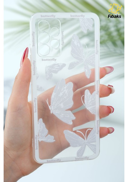 Samsung Galaxy A32 Uyumlu Kılıf Tasarımlı Desenli Kamera Korumalı Şeffaf Kelebek Esnek Yumuşak Silikon Kapak