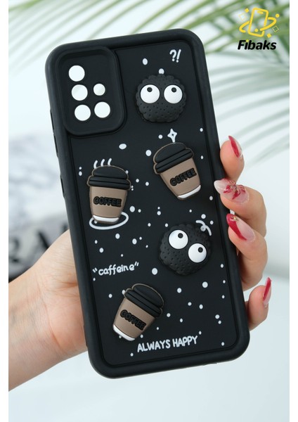 Samsung Galaxy A51 Uyumlu Kılıf Tasarımlı Desenli Kamera Korumalı Coffee Kurabiye Siyah Yumuşak Silikon Kap