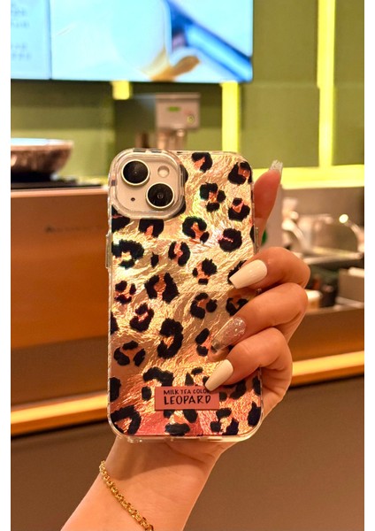 iPhone 13/14/15 Kılıf Hologramlı Kırmızı Leopar Desenli Darbe Emici Kamera Korumalı Silikon fırsatları