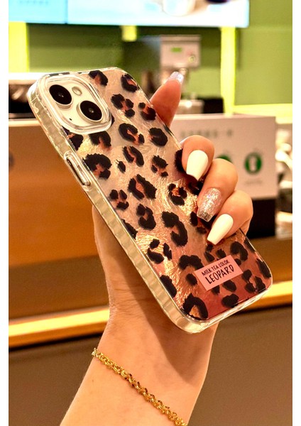 iPhone 13/14/15 Kılıf Hologramlı Kırmızı Leopar Desenli Darbe Emici Kamera Korumalı Silikon indirimleri