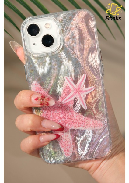 iPhone 13/14/15 Kılıf Hologramlı Pembe Deniz Yıldızı Desenli Darbe Emici Kamera Korumalı Silikon fiyatları