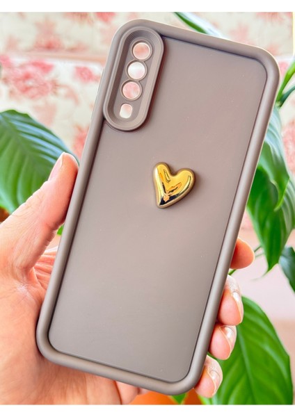 Samsung Galaxy A30S/A50 Kılıf 3D Kalp Tasarımlı Kahverengi Desenli Yumuşak Kamera Korumalı Kapak fiyatları