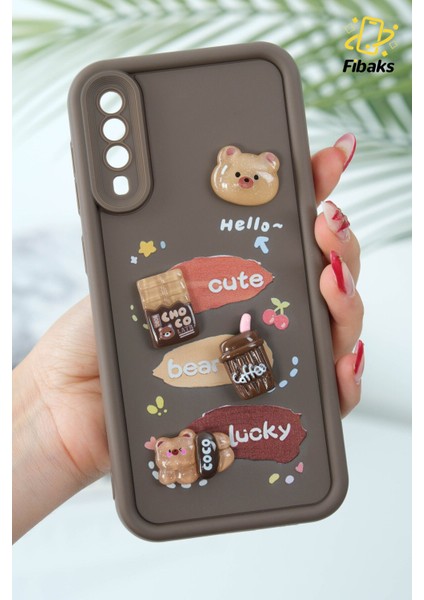 Samsung Galaxy A50/A30S Uyumlu Kılıf Tasarımlı Desenli Kamera Korumalı Ayıcık Kahve Renkli Yumuşak Silikon