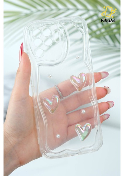 Oppo Reno 5 Lite Kılıf 3D Kalpli Inci Tasarımlı Desenli Kamera Korumalı Şeffaf Silikon Kapak