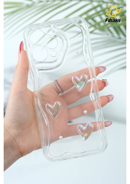 Xiaomi Redmi 12 4g Kılıf 3D Kalpli Inci Tasarımlı Desenli Kamera Korumalı Şeffaf Silikon Kapak