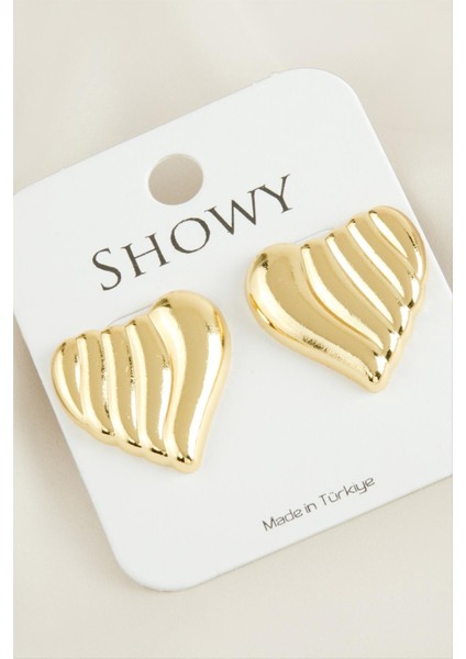 Msa-Shop Kalp Çizgili Yeni Sezon Metal Küpe-Sarı fiyatları