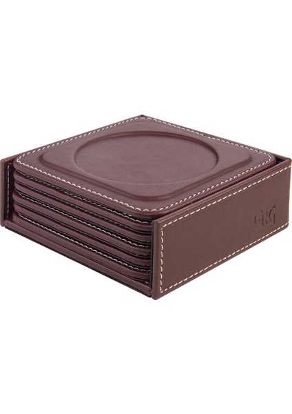Bardak Altlığı,6’lı Set,masaüstü Yuvarlak Cup Coaster,vegan Suni DERI,11X11 Cm.,bordo