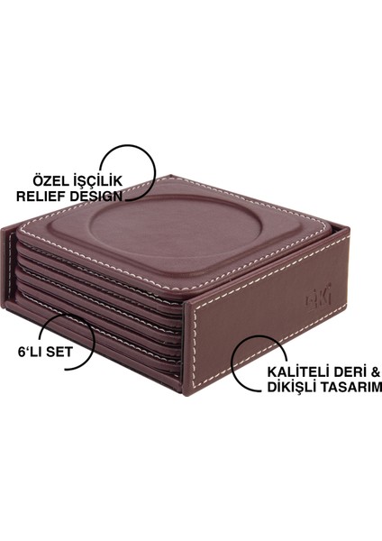 Bardak Altlığı,6’lı Set,masaüstü Yuvarlak Cup Coaster,vegan Suni DERI,11X11 Cm.,bordo fiyatları