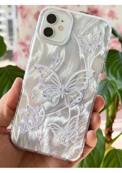 Apple iPhone 11 Uyumlu Kılıf Parlak Hologramlı Kelebek Desenli Darbe Emici Kamera Korumalı Renkli Silikon
