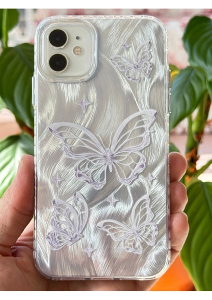 Apple iPhone 11 Uyumlu Kılıf Parlak Hologramlı Kelebek Desenli Darbe Emici Kamera Korumalı Renkli Silikon