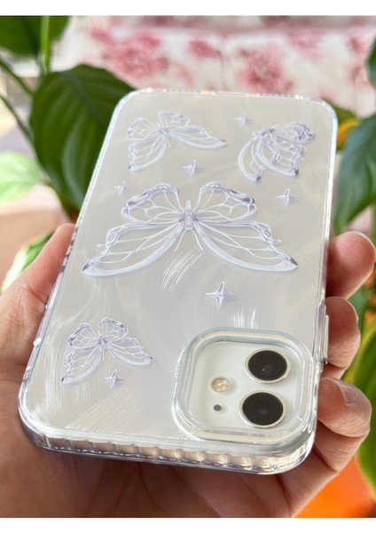 Apple iPhone 11 Uyumlu Kılıf Parlak Hologramlı Kelebek Desenli Darbe Emici Kamera Korumalı Renkli Silikon