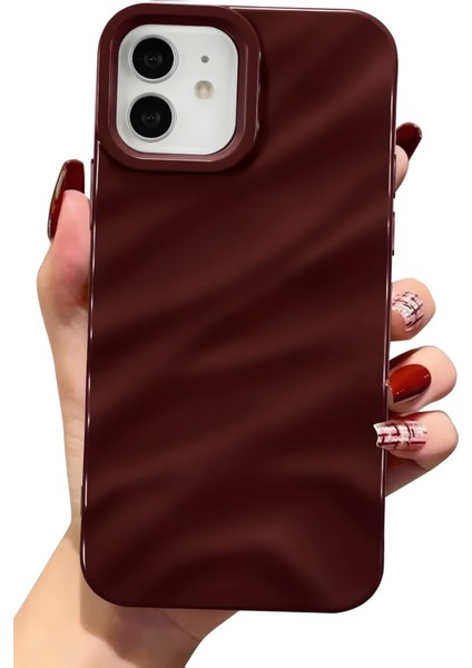 Apple iPhone 12 - 12 Pro Kılıf Parlak Kabartmalı Dalga Tasarımlı Desenli Mürdüm Darbe Emici Kapak