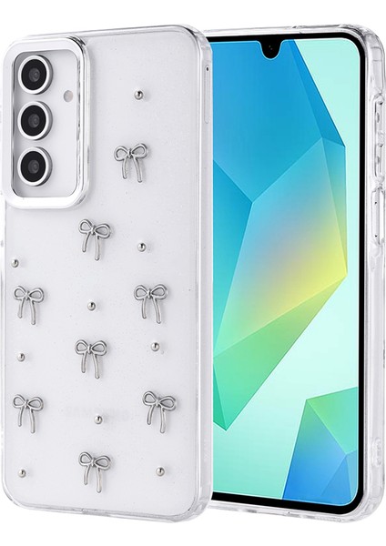 Samsung Galaxy A26 Uyumlu Kılıf Fiyonk Desenli Şeffaf Simli Gümüş Kamera Çıkıntılı Parlak Kapak indirimleri