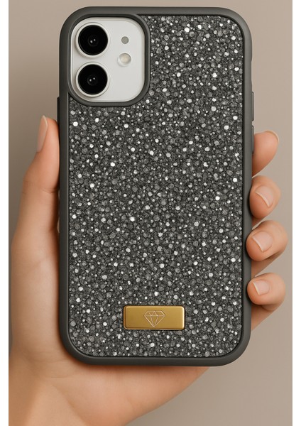Apple iPhone 11 Uyumlu Kılıf Elmas Tasarımlı Gri Taşlı Işıltılı Pırlanta Silikon Kapak modelleri