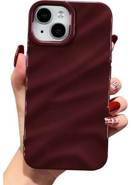 Apple iPhone 13 - 14 - 15 Kılıf Parlak Kabartmalı Dalga Tasarımlı Desenli Mürdüm Darbe Emici Silikon Kapak