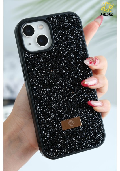 Apple iPhone 13 - 14 - 15 Uyumlu Kılıf Elmas Tasarımlı Siyah Taşlı Işıltılı Pırlanta Silikon Kapak fiyatları