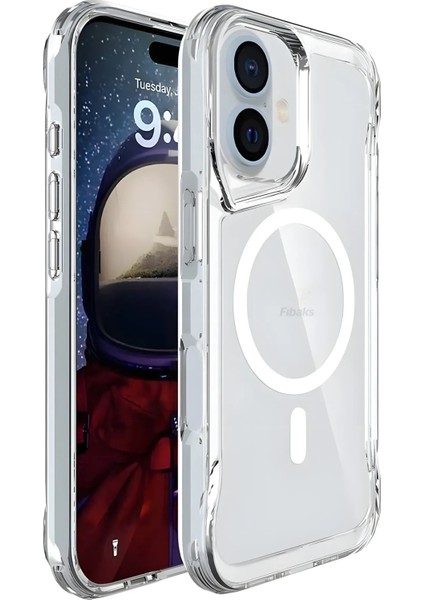 Apple iPhone 16 Kılıf Kamera Çıkıntılı Şeffaf Darbe Emici Magsafe Şarj Destekli Kapak