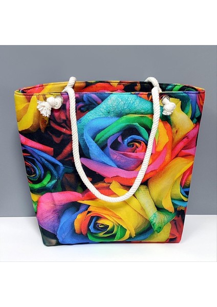 Msa-Shop Gül Desenli Plaj Çantası-Renkli