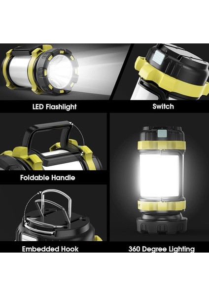 KE47703 LED Kamp Lambası Fener Işıldak 3000MAH Şarjlı Abs Gövde Masa Lambası Fonksiyonlu Güçlü Işık indirimleri