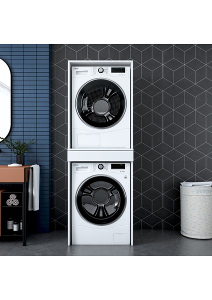 KD113 Çamaşır ve Kurutma Makinesi Dolabı Çekmeceli Banyo Dolabı Beyaz modelleri