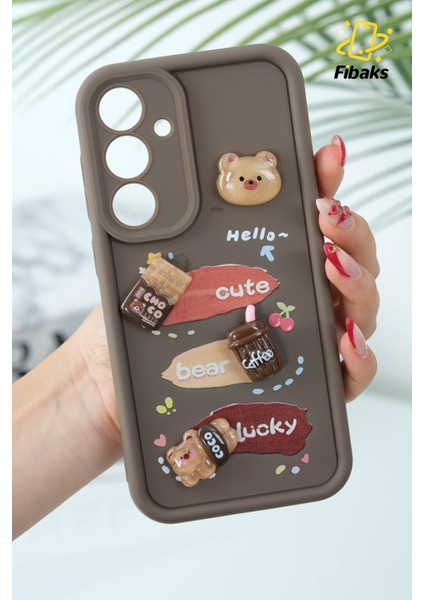 Samsung Galaxy S25 Plus Kılıf Tasarımlı Desenli Kamera Korumalı Ayıcık Kahve Yumuşak Silikon Kapak