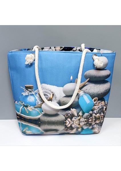Msa-Shop Deniz Taşları Desenli Plaj Çantası-Mavi