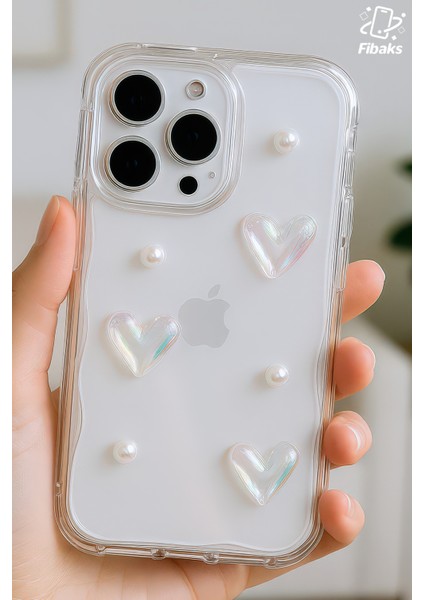 Apple iPhone 11 Pro Max Kılıf 3D Kalpli Inci Tasarımlı Desenli Kamera Korumalı Şeffaf Silikon Kapak
