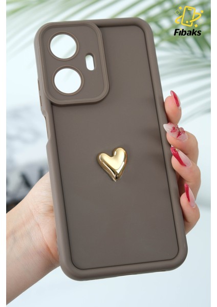 Realme C55 Kılıf 3D Kalp Tasarımlı Kahverengi Desenli Yumuşak Kamera Korumalı Silikon Kapak