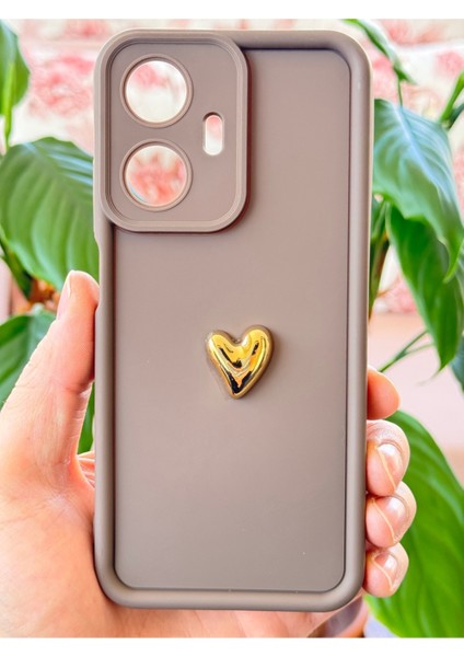 Realme C55 Kılıf 3D Kalp Tasarımlı Kahverengi Desenli Yumuşak Kamera Korumalı Silikon Kapak modelleri