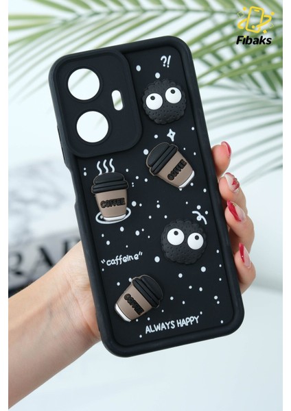 Realme C55 Uyumlu Kılıf Tasarımlı Desenli Kamera Korumalı Coffee Kurabiye Siyah Yumuşak Silikon Kap