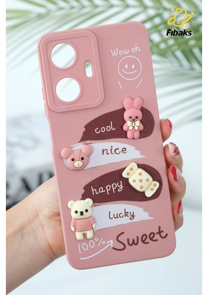 Realme C55 Uyumlu Kılıf Tasarımlı Desenli Kamera Korumalı Tavşan Pembe Yumuşak Silikon Kapak
