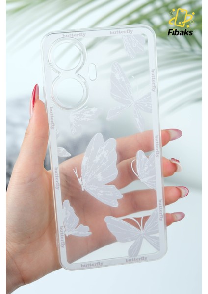 Realme C55 Uyumlu Kılıf Tasarımlı Desenli Kamera Korumalı Şeffaf Kelebek Esnek Yumuşak Silikon Kapak